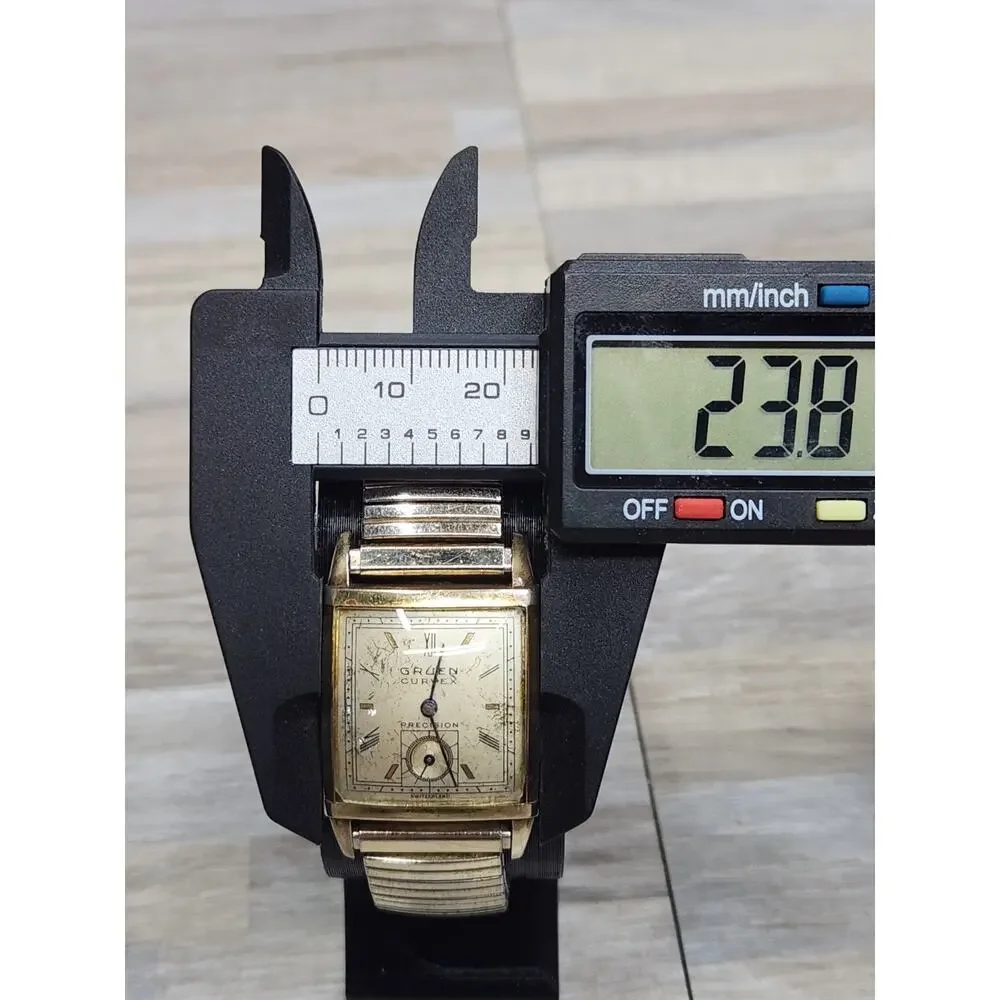 1940's GRUEN CURVEX Mens 10k Gold Filled Watch. Balance Free, No Crown